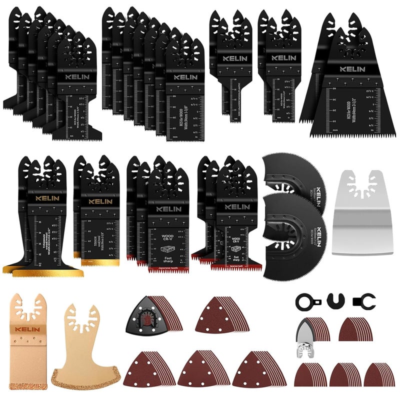 KELIN 118 PCS Multitool Blade Kits Cutting and Sandpaper Oscillating Tool Accessories Universal Oscillating Saw Blades 13 Types Blades Compatible with Dewalt Bosch Dremel Milwaukee - Image 1